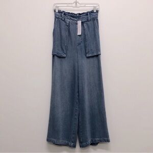 Young Fabulous & Broke Blue Paperbag-Waist Wide Leg Jeans